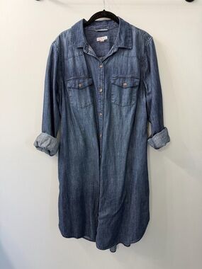 merona denim shirt dress Merona Women's XL Denim Shirt Dress Button Up Long Sleeve Isley Wash  Chambray